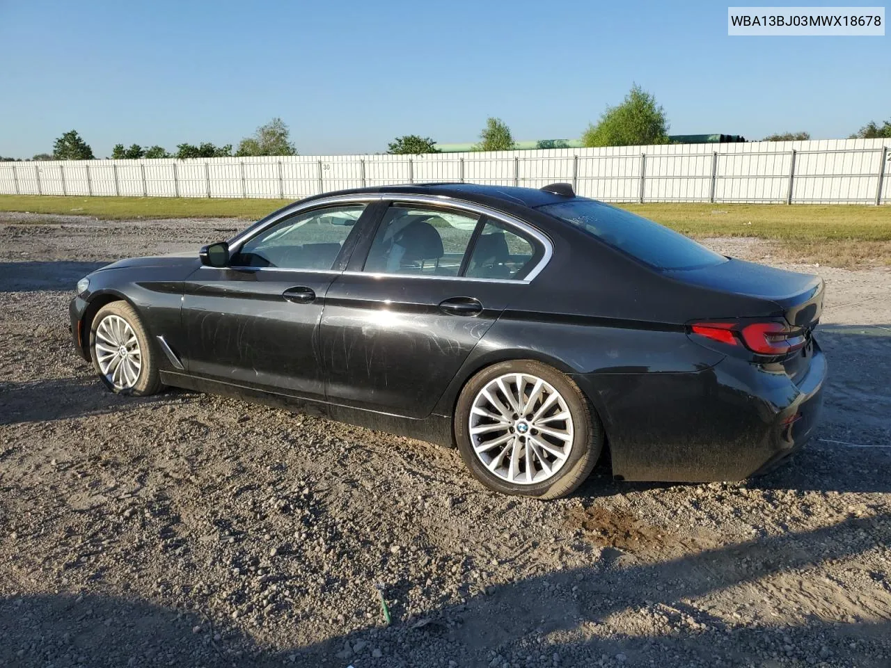 2021 BMW 530 Xi VIN: WBA13BJ03MWX18678 Lot: 73687054