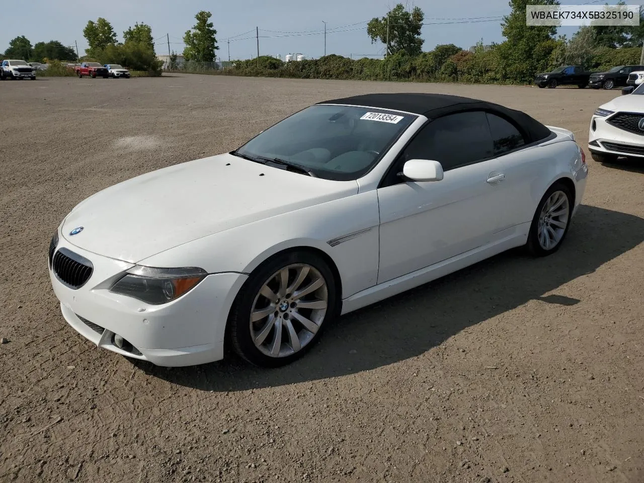 2005 BMW 645 Ci Automatic VIN: WBAEK734X5B325190 Lot: 72013354