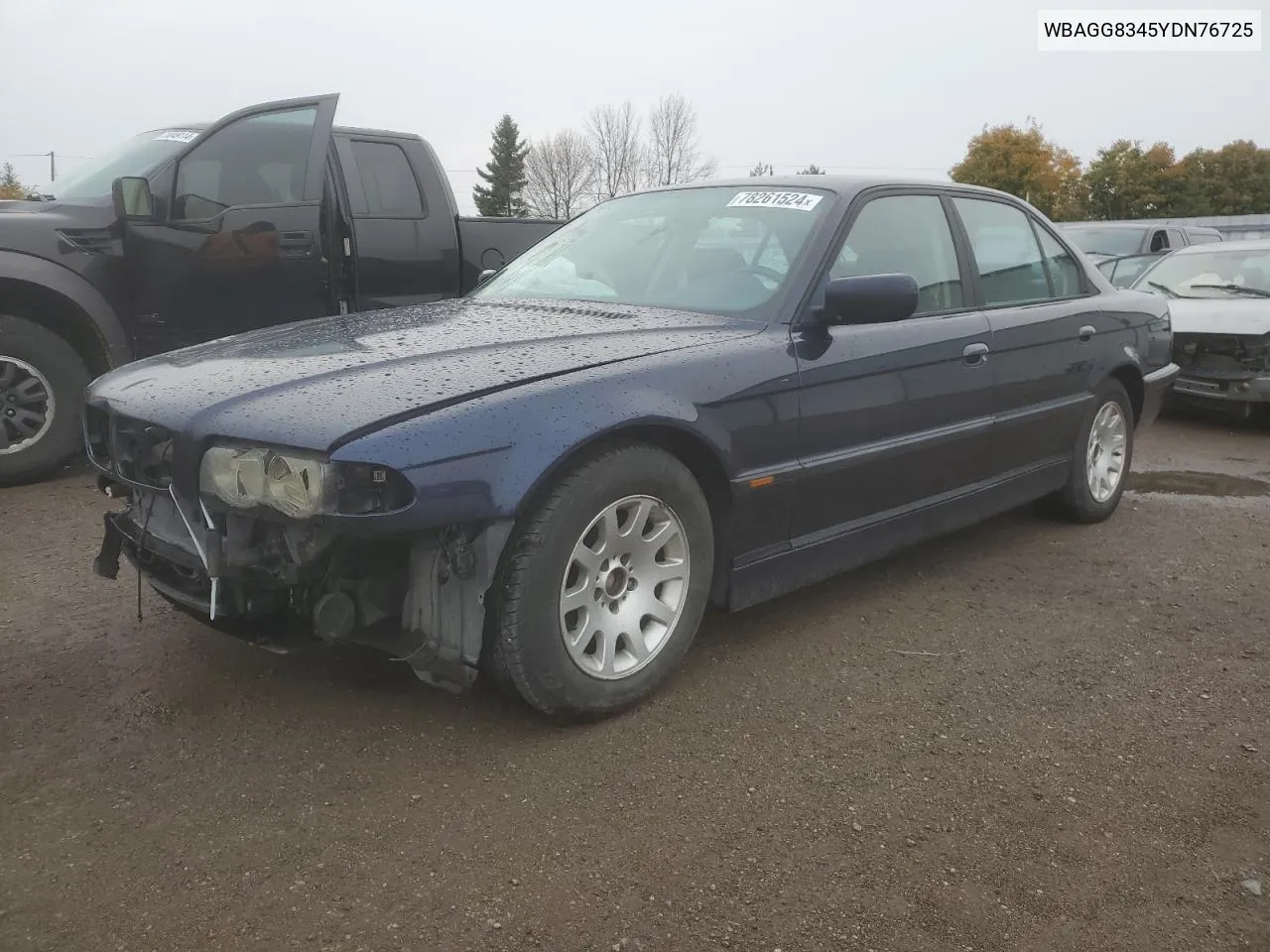 2000 BMW 740 I Automatic VIN: WBAGG8345YDN76725 Lot: 78261524