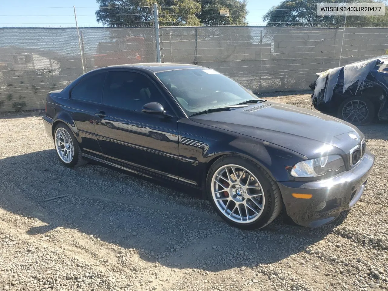 2003 BMW M3 VIN: WBSBL93403JR20477 Lot: 79690224