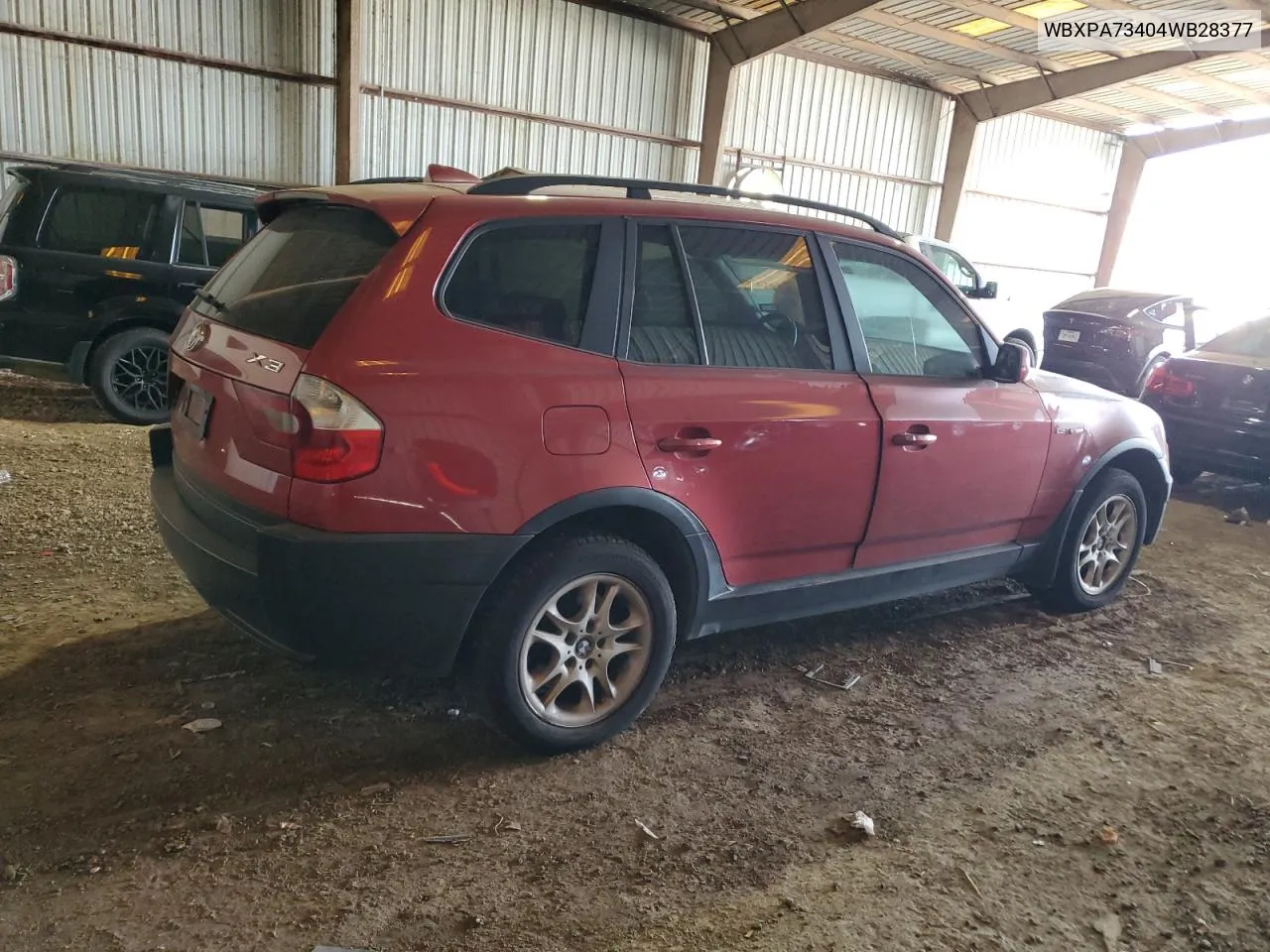 2004 BMW X3 2.5I VIN: WBXPA73404WB28377 Lot: 70514384