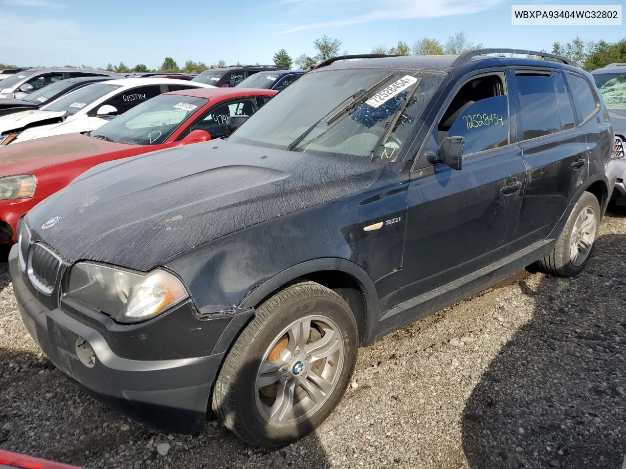 2004 BMW X3 3.0I VIN: WBXPA93404WC32802 Lot: 72528454