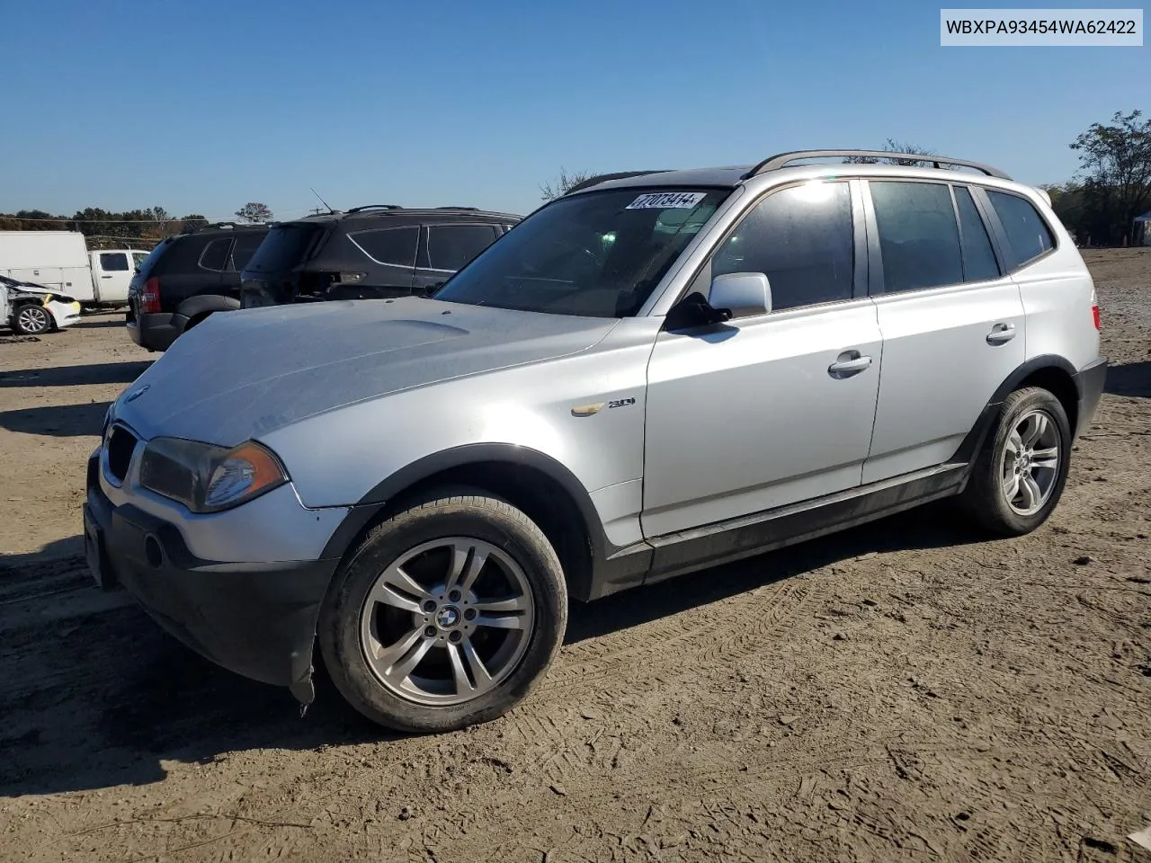 2004 BMW X3 3.0I VIN: WBXPA93454WA62422 Lot: 77073414