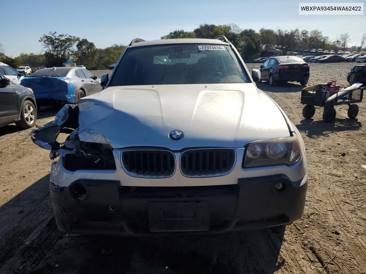 2004 BMW X3 3.0I VIN: WBXPA93454WA62422 Lot: 77073414