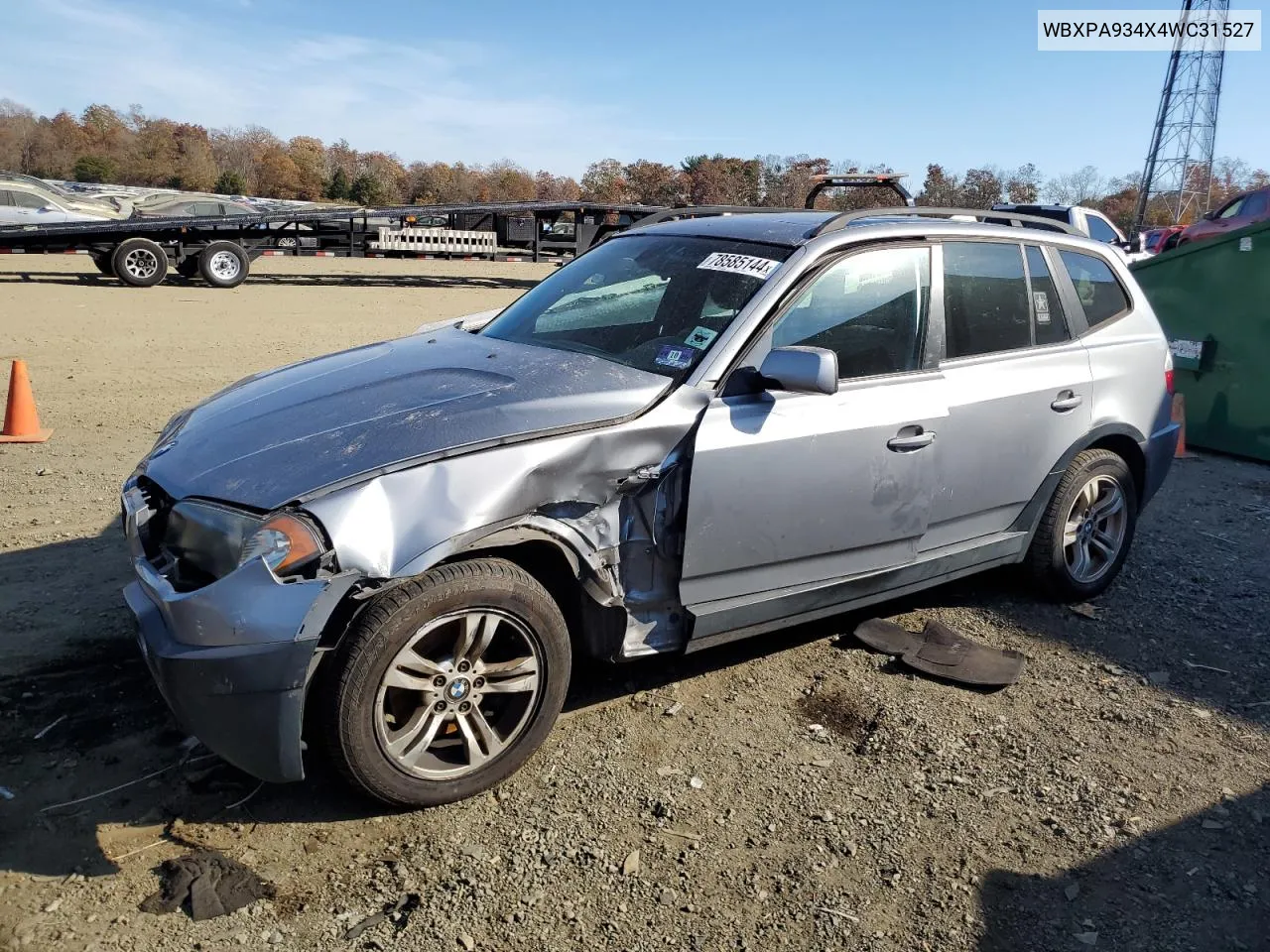 2004 BMW X3 3.0I VIN: WBXPA934X4WC31527 Lot: 78585144