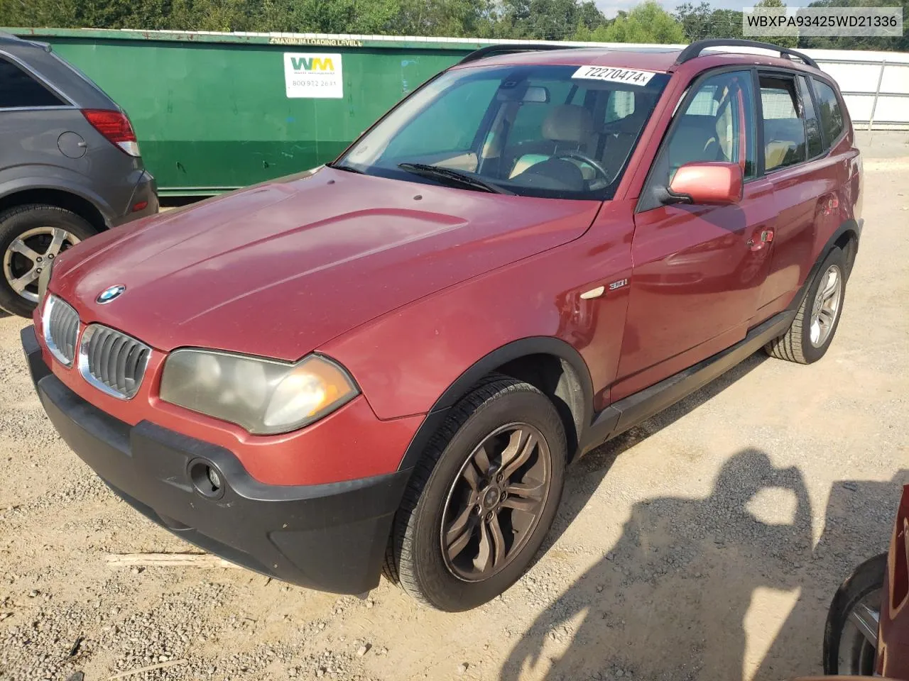 2005 BMW X3 3.0I VIN: WBXPA93425WD21336 Lot: 72270474