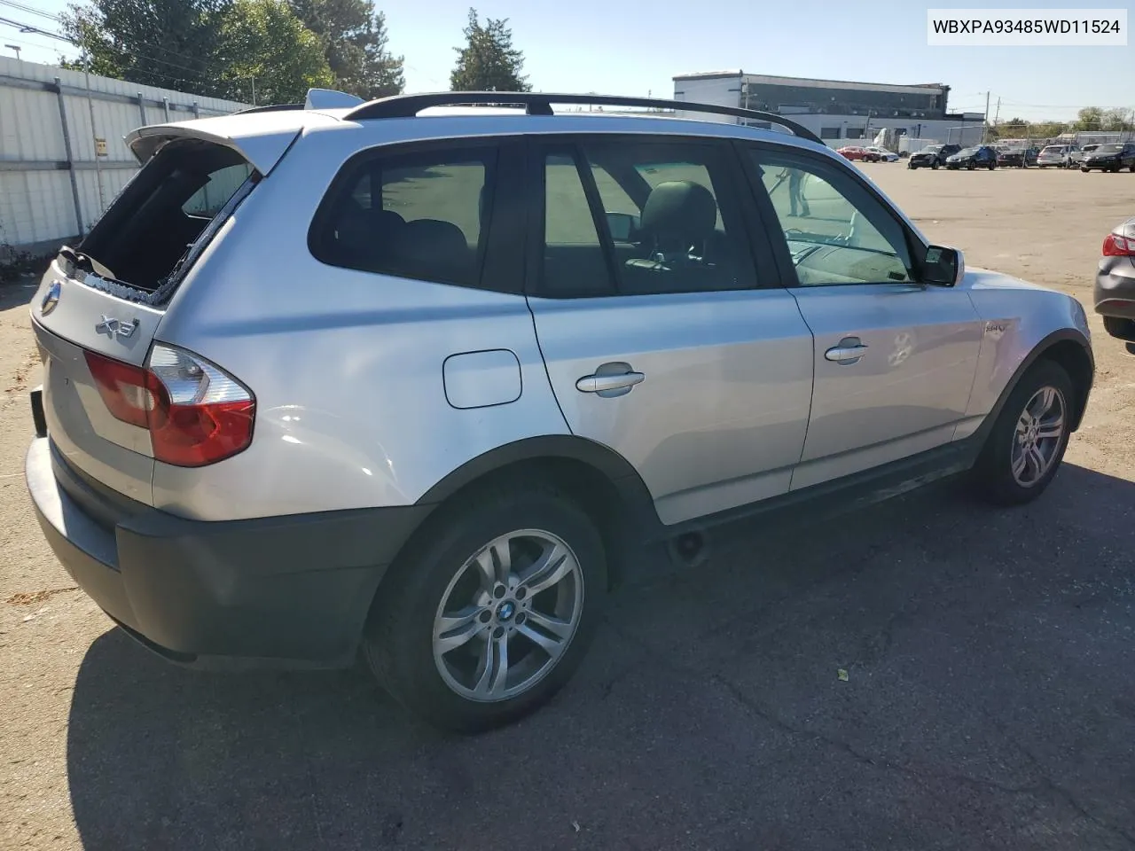 2005 BMW X3 3.0I VIN: WBXPA93485WD11524 Lot: 75656234