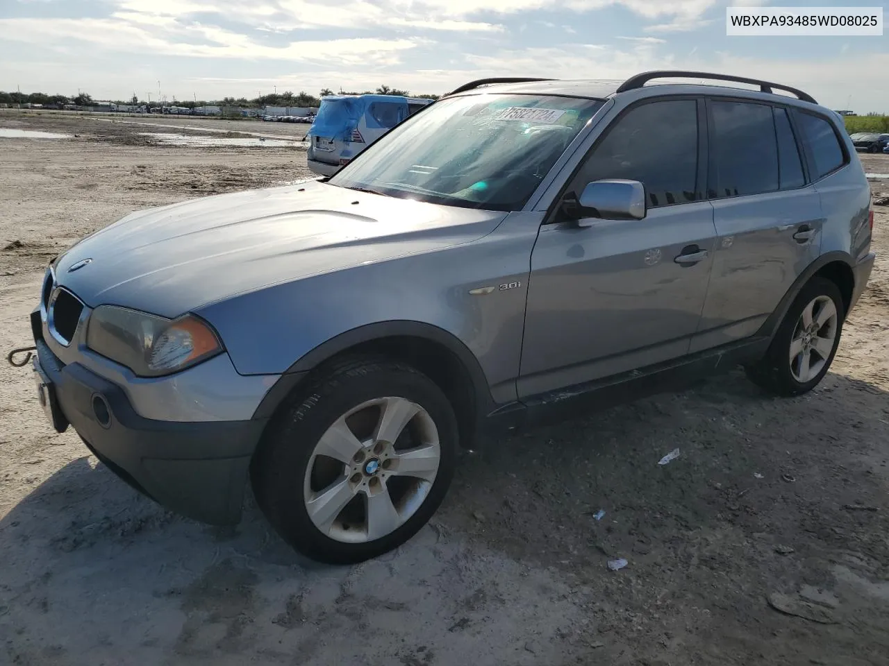 2005 BMW X3 3.0I VIN: WBXPA93485WD08025 Lot: 75821724