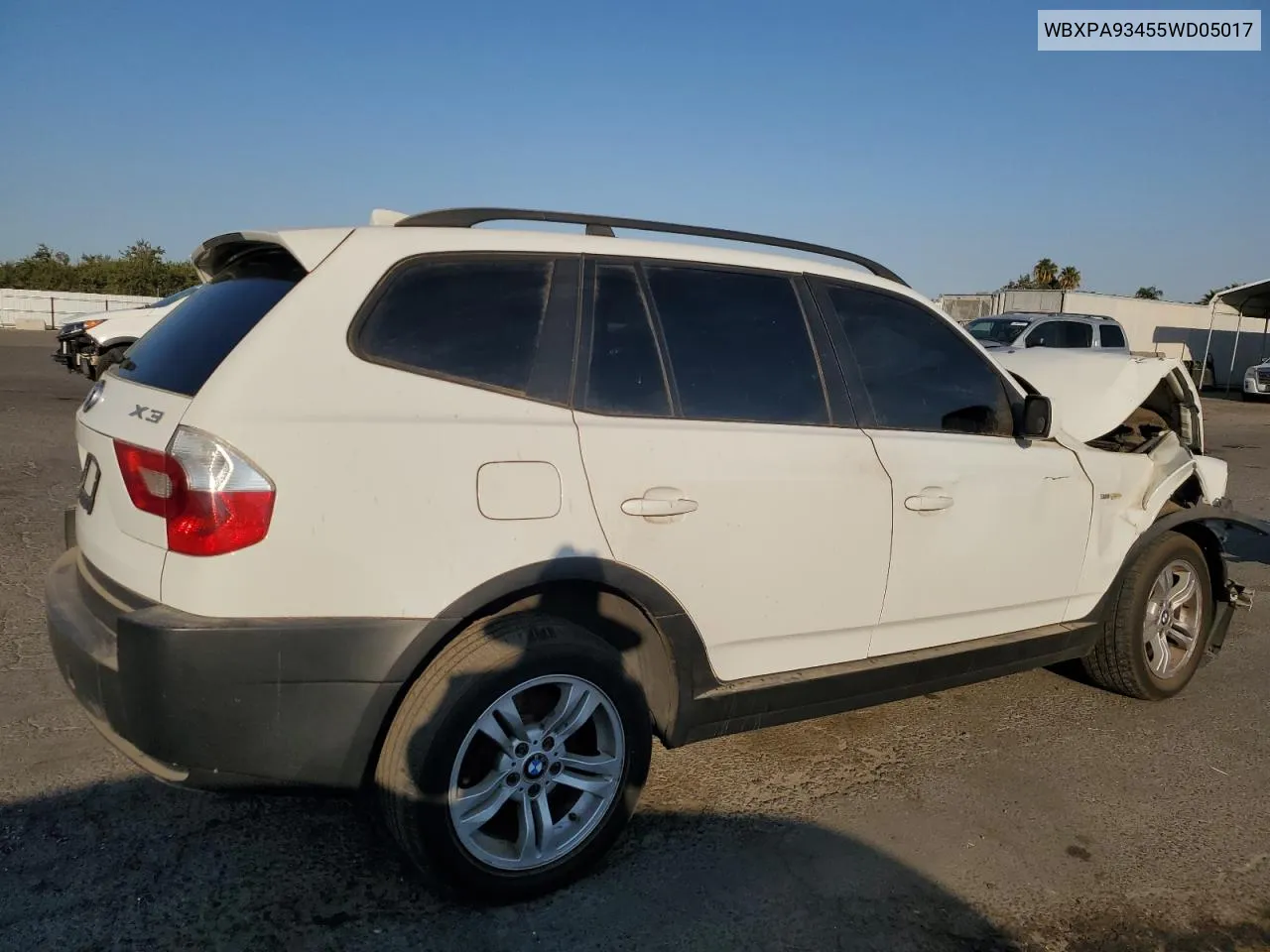 2005 BMW X3 3.0I VIN: WBXPA93455WD05017 Lot: 76138434