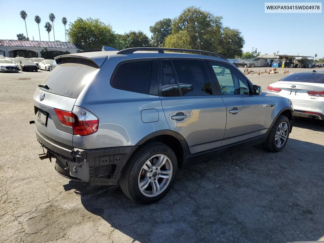 2005 BMW X3 3.0I VIN: WBXPA93415WD04978 Lot: 77579584