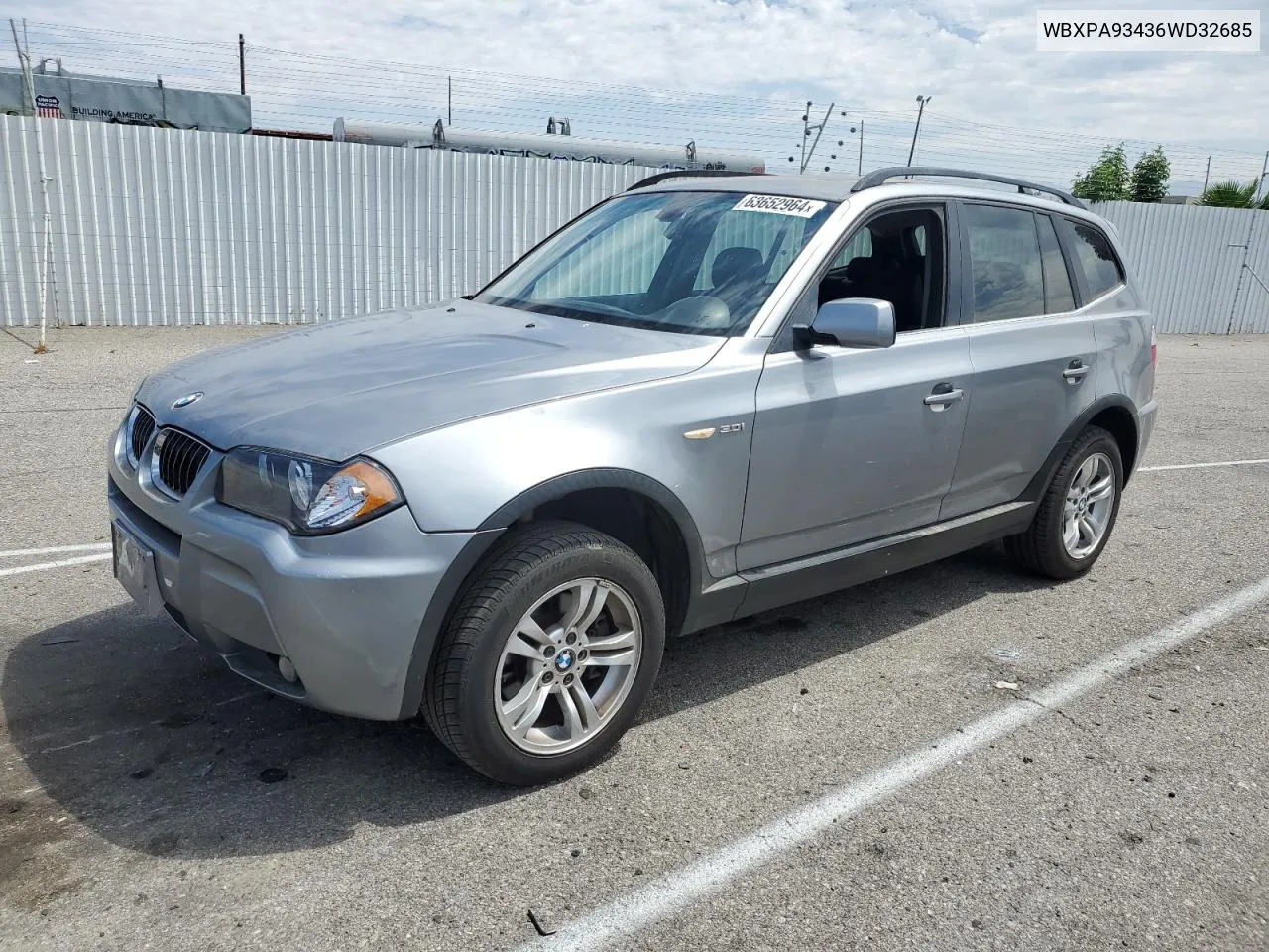 2006 BMW X3 3.0I VIN: WBXPA93436WD32685 Lot: 63652964