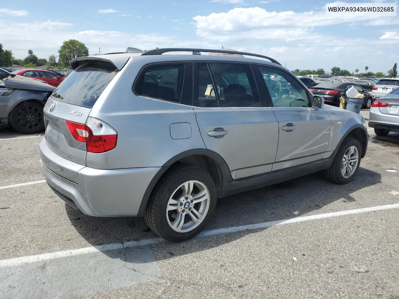 2006 BMW X3 3.0I VIN: WBXPA93436WD32685 Lot: 63652964