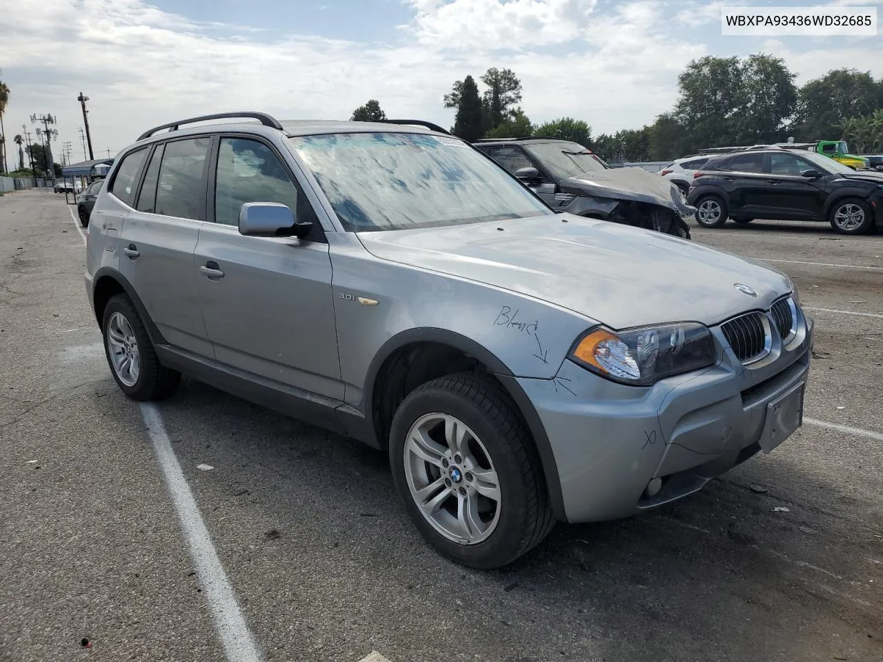 2006 BMW X3 3.0I VIN: WBXPA93436WD32685 Lot: 63652964