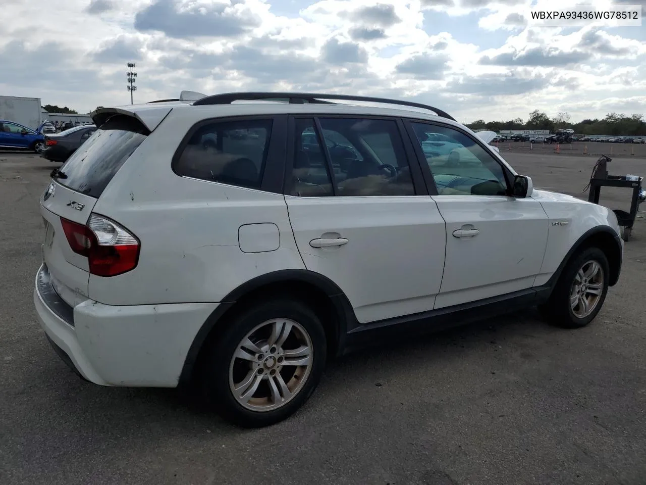 2006 BMW X3 3.0I VIN: WBXPA93436WG78512 Lot: 72682064