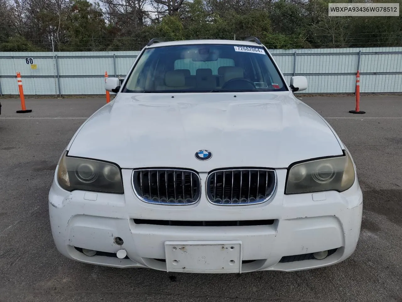 2006 BMW X3 3.0I VIN: WBXPA93436WG78512 Lot: 72682064