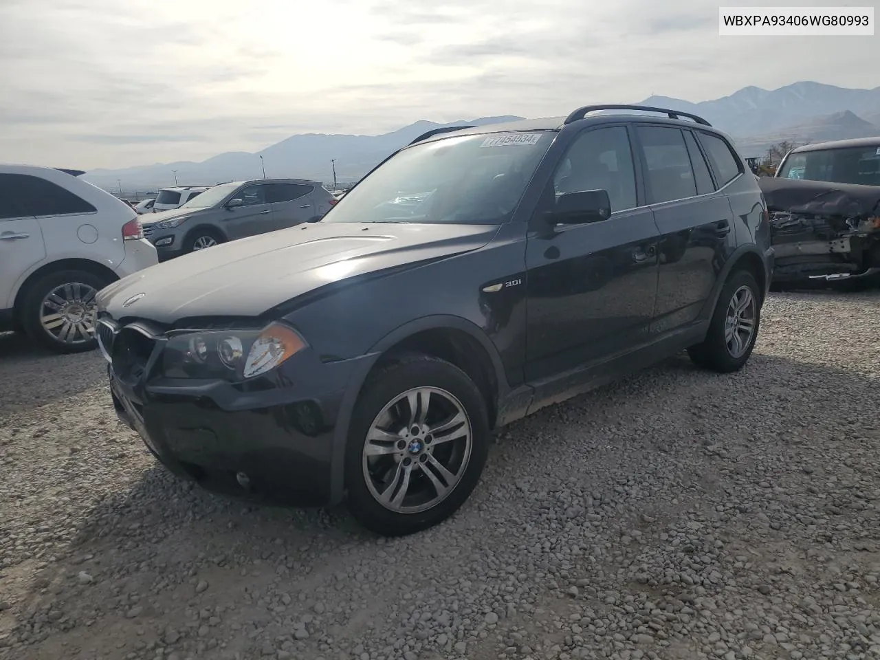 2006 BMW X3 3.0I VIN: WBXPA93406WG80993 Lot: 77454534