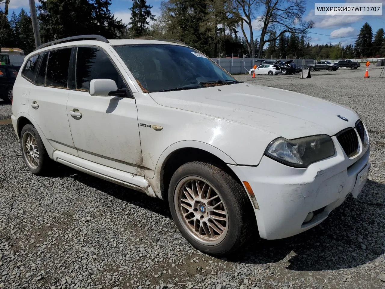 2007 BMW X3 3.0Si VIN: WBXPC93407WF13707 Lot: 52424204