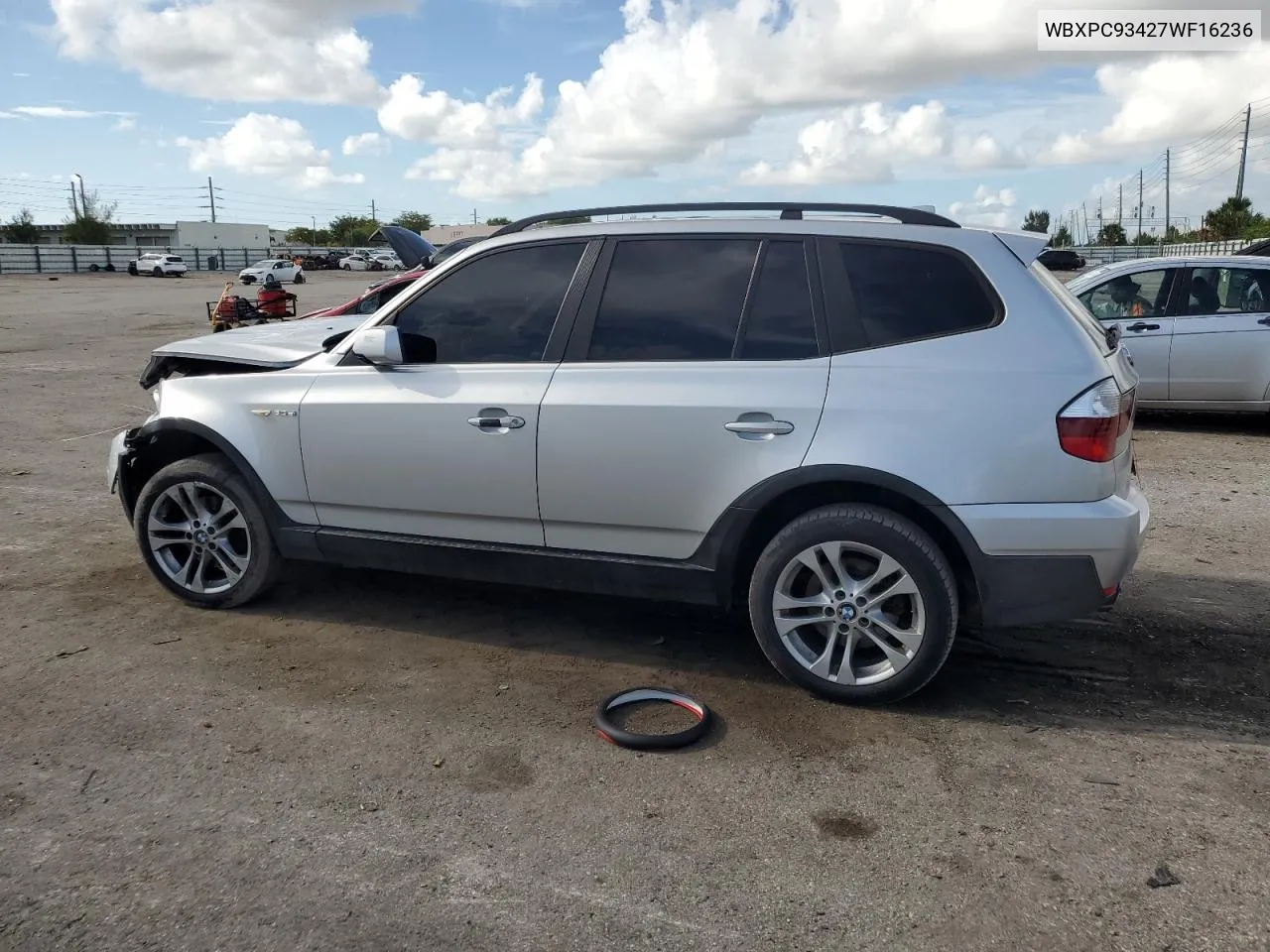 2007 BMW X3 3.0Si VIN: WBXPC93427WF16236 Lot: 63791044