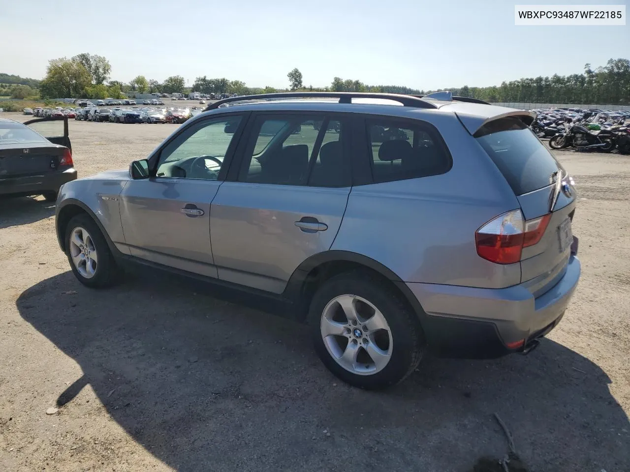 2007 BMW X3 3.0Si VIN: WBXPC93487WF22185 Lot: 66689684