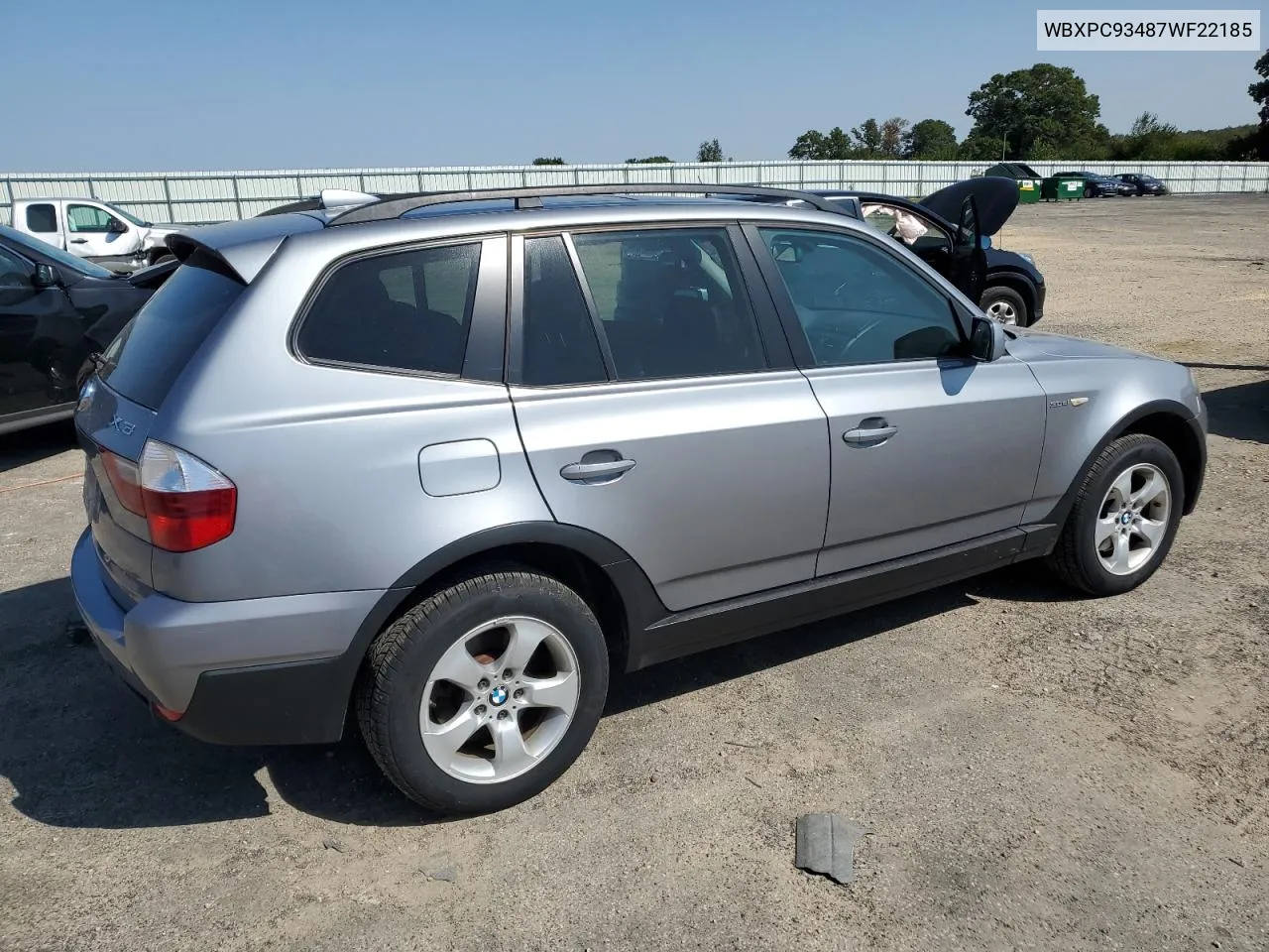 2007 BMW X3 3.0Si VIN: WBXPC93487WF22185 Lot: 66689684