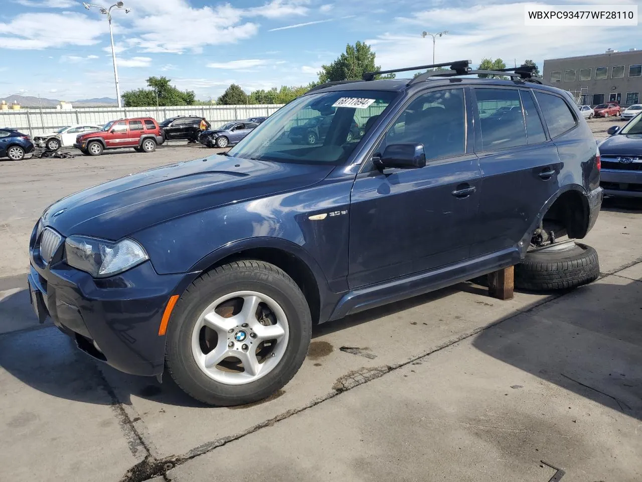 2007 BMW X3 3.0Si VIN: WBXPC93477WF28110 Lot: 68717694