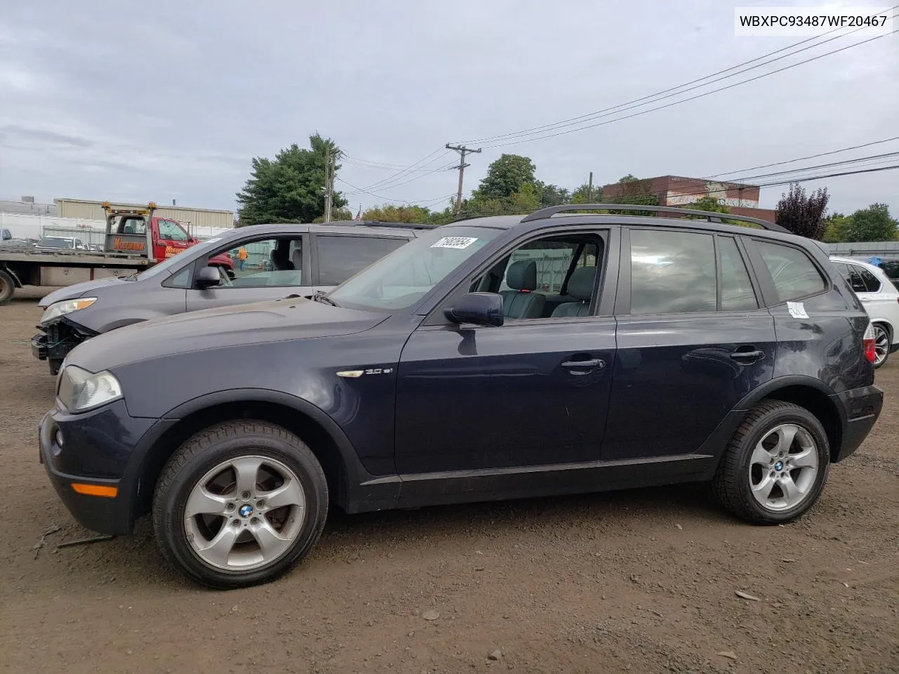 2007 BMW X3 3.0Si VIN: WBXPC93487WF20467 Lot: 71982654