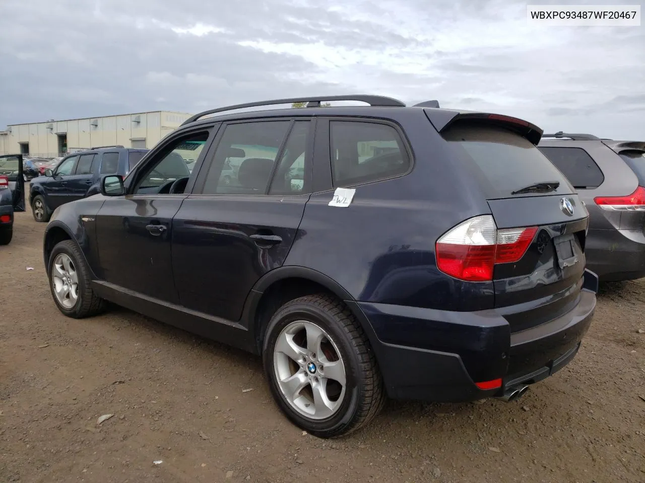 2007 BMW X3 3.0Si VIN: WBXPC93487WF20467 Lot: 71982654