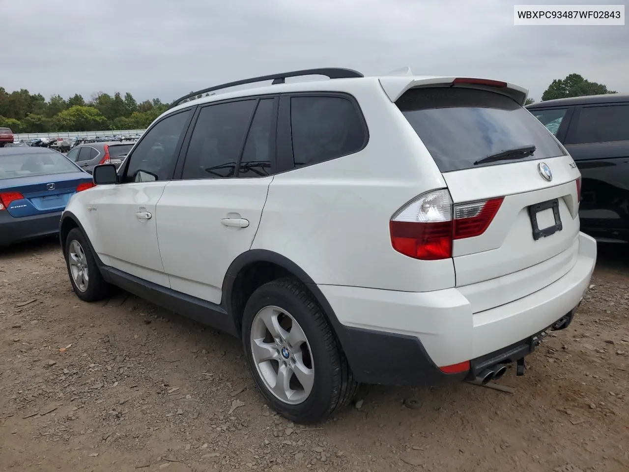 2007 BMW X3 3.0Si VIN: WBXPC93487WF02843 Lot: 72015464