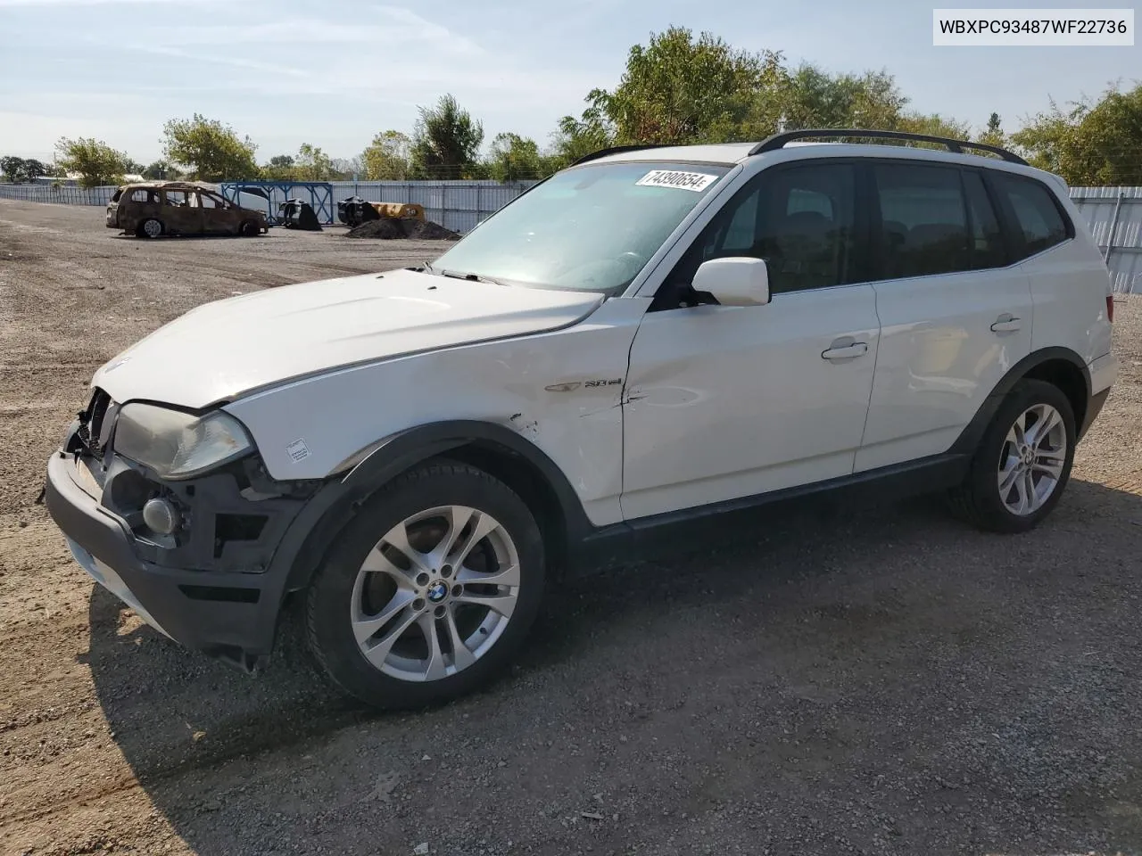 2007 BMW X3 3.0Si VIN: WBXPC93487WF22736 Lot: 74390654