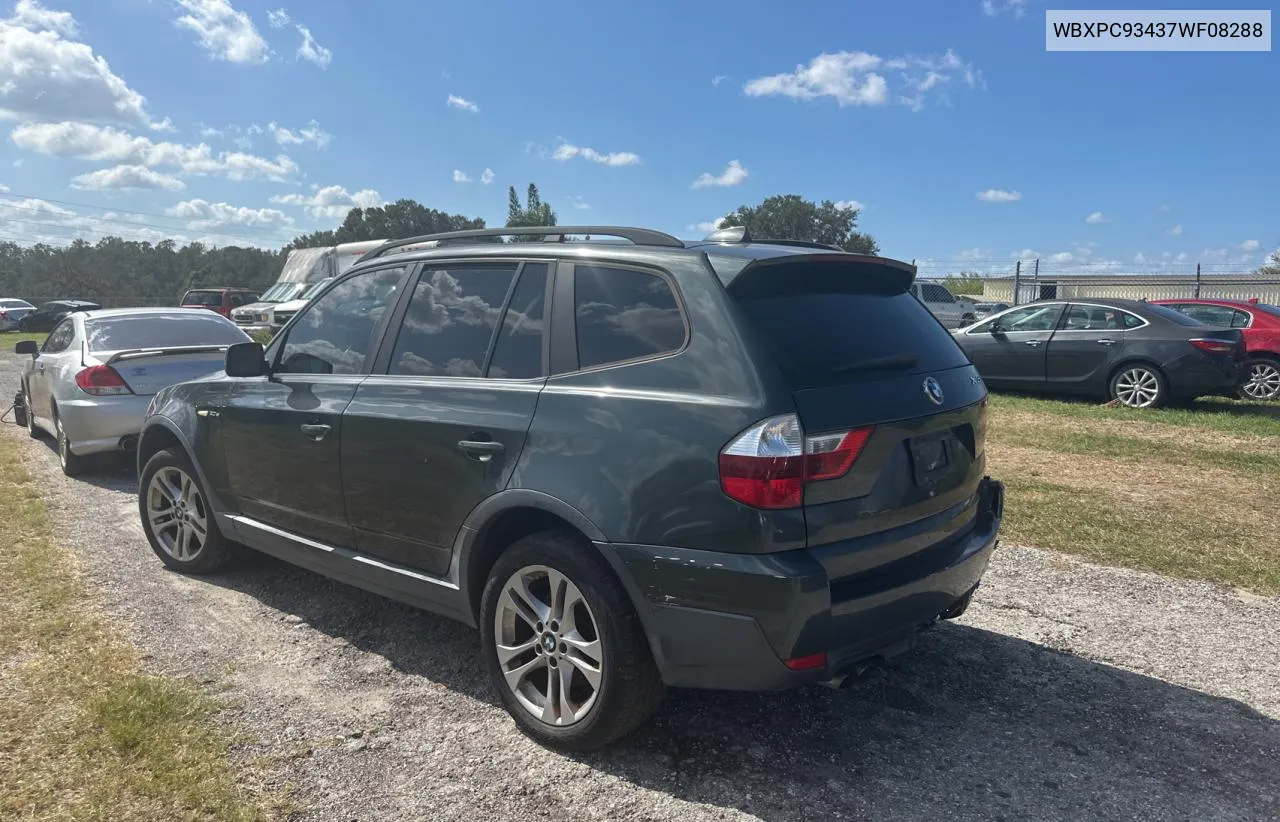 2007 BMW X3 3.0Si VIN: WBXPC93437WF08288 Lot: 77881224