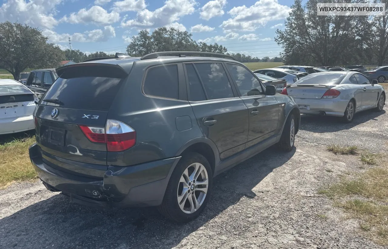 2007 BMW X3 3.0Si VIN: WBXPC93437WF08288 Lot: 77881224