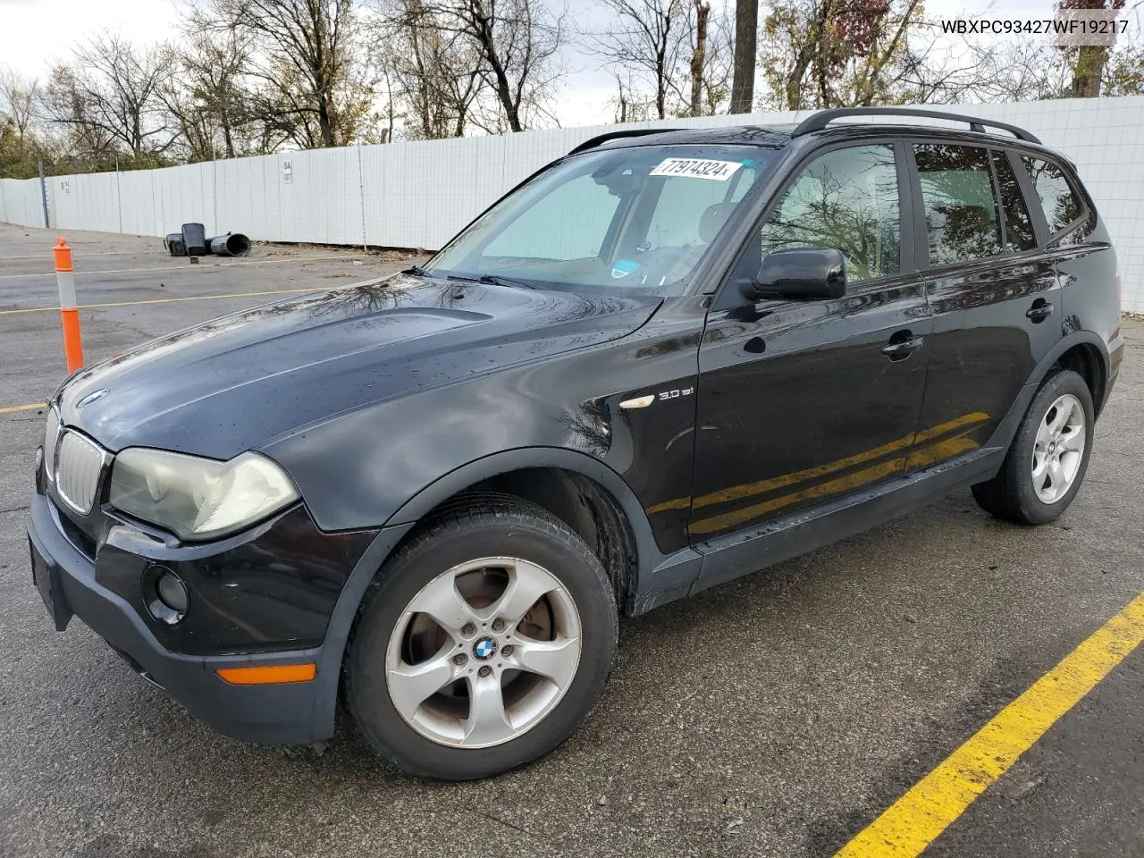 2007 BMW X3 3.0Si VIN: WBXPC93427WF19217 Lot: 77974324