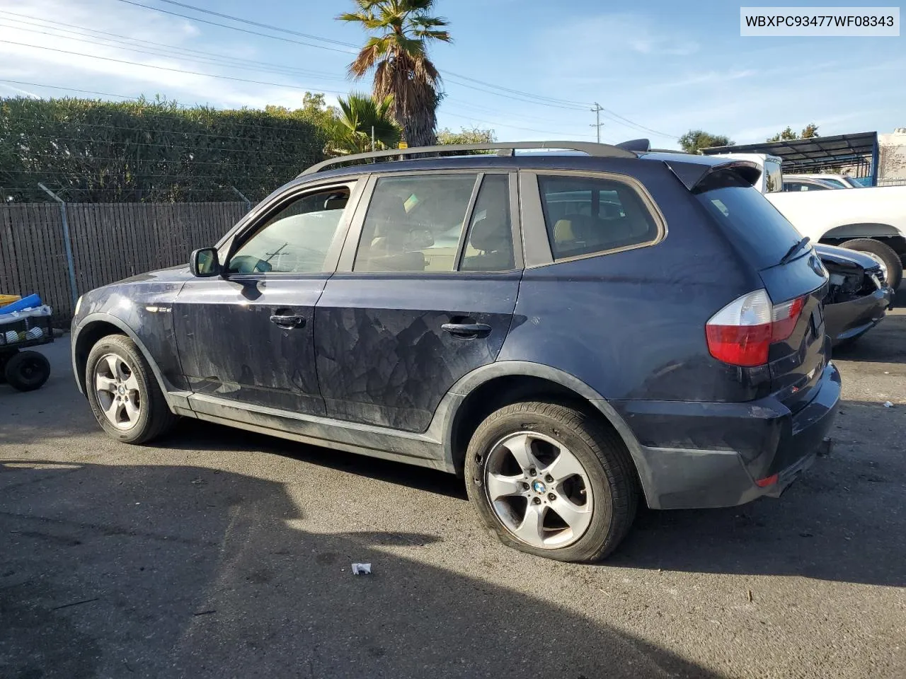 2007 BMW X3 3.0Si VIN: WBXPC93477WF08343 Lot: 80480664