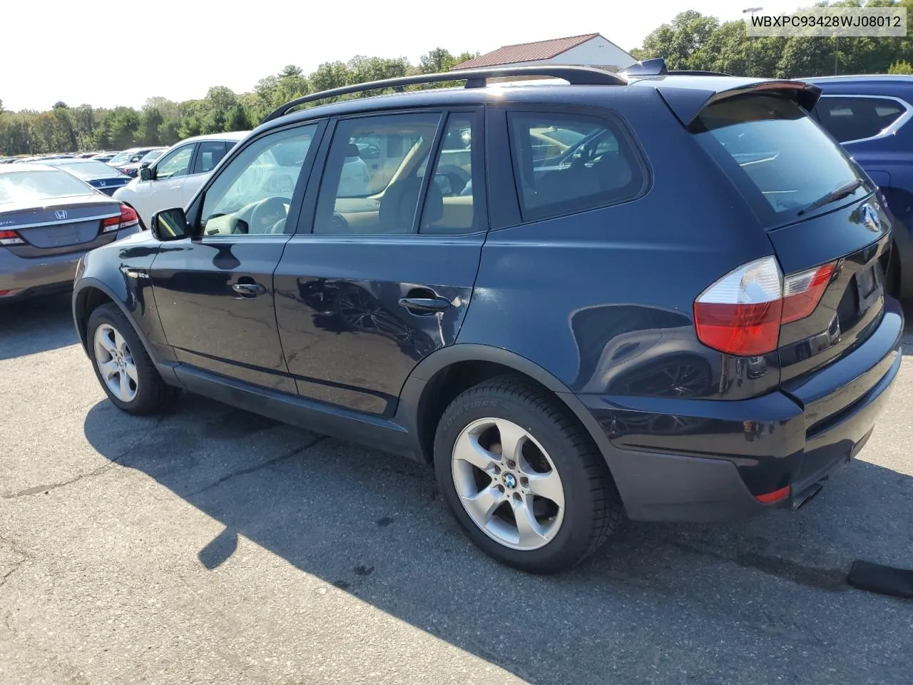 2008 BMW X3 3.0Si VIN: WBXPC93428WJ08012 Lot: 69658364