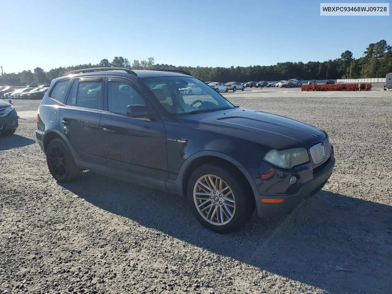 2008 BMW X3 3.0Si VIN: WBXPC93468WJ09728 Lot: 75736564