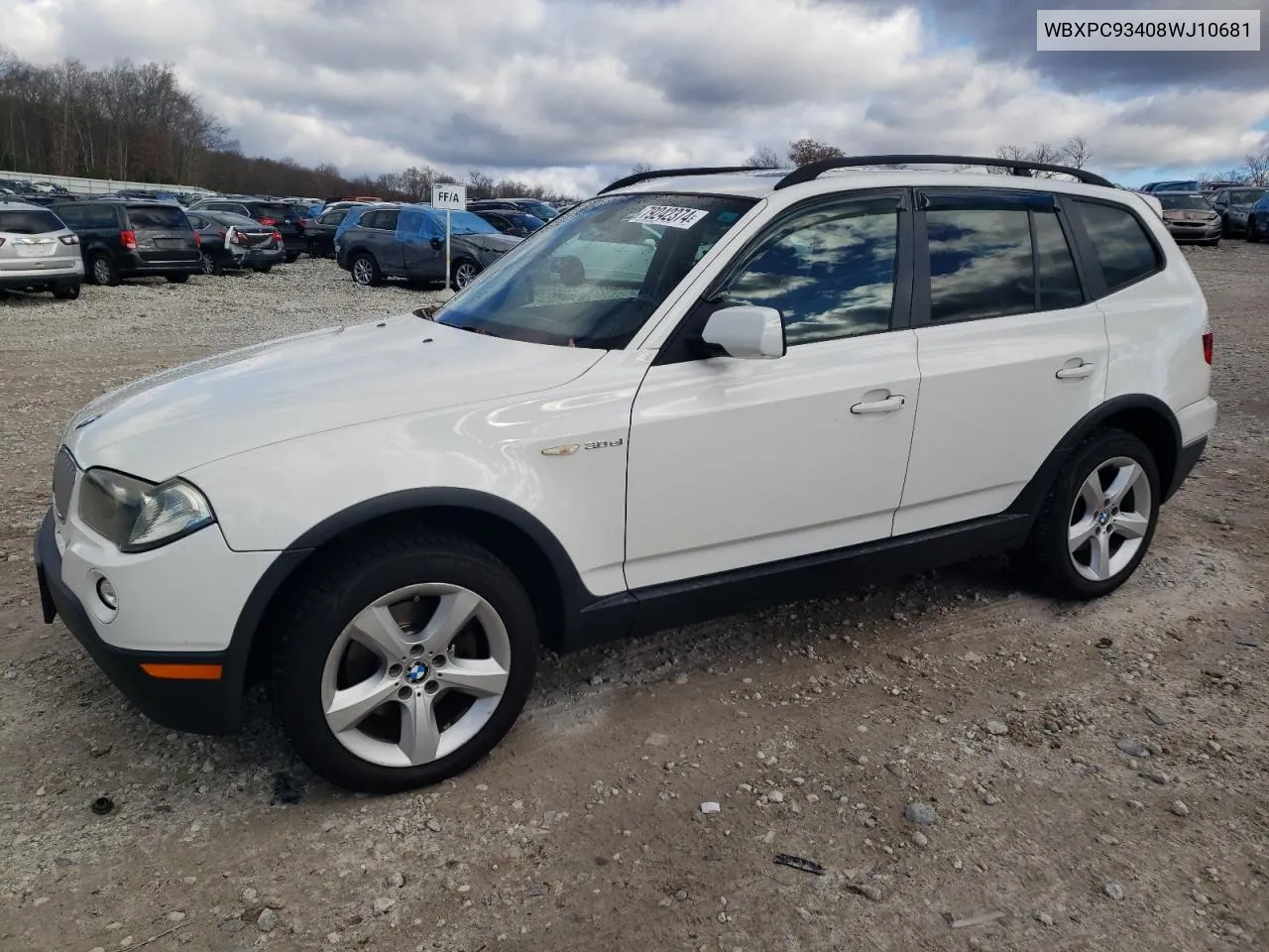 2008 BMW X3 3.0Si VIN: WBXPC93408WJ10681 Lot: 79242374