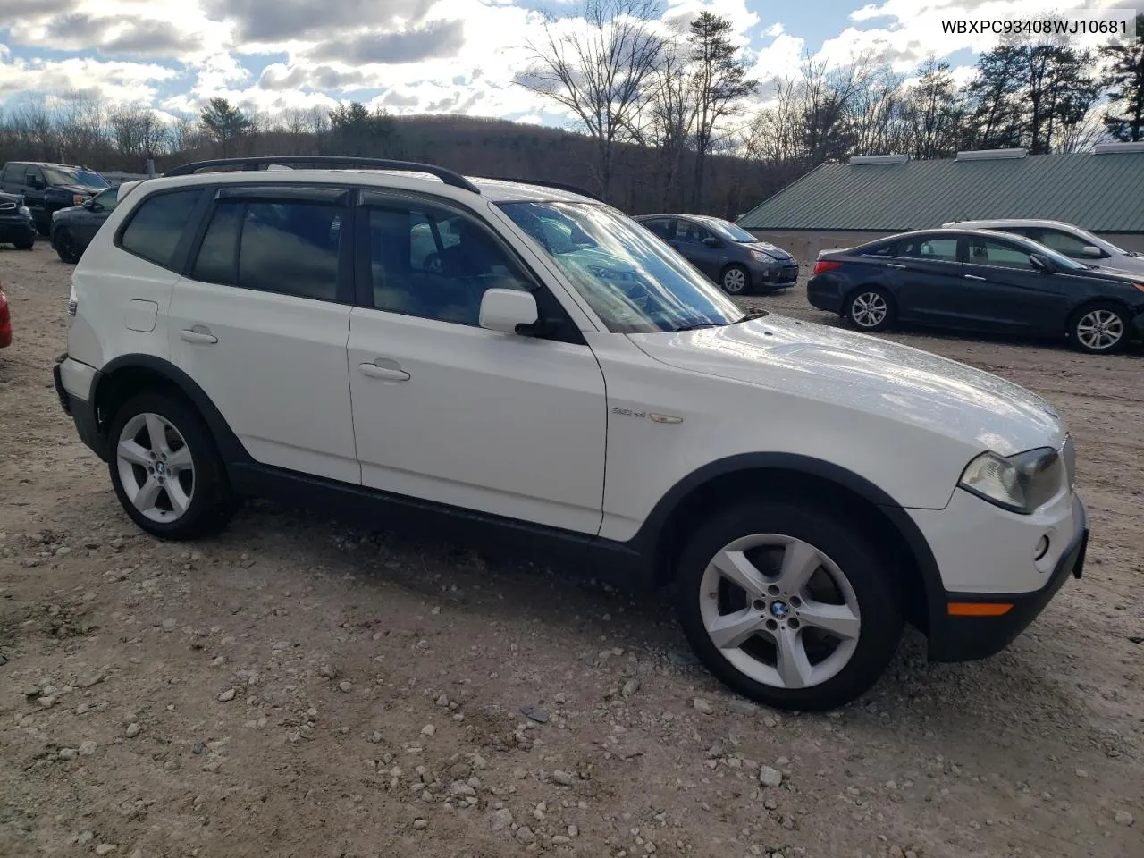 2008 BMW X3 3.0Si VIN: WBXPC93408WJ10681 Lot: 79242374