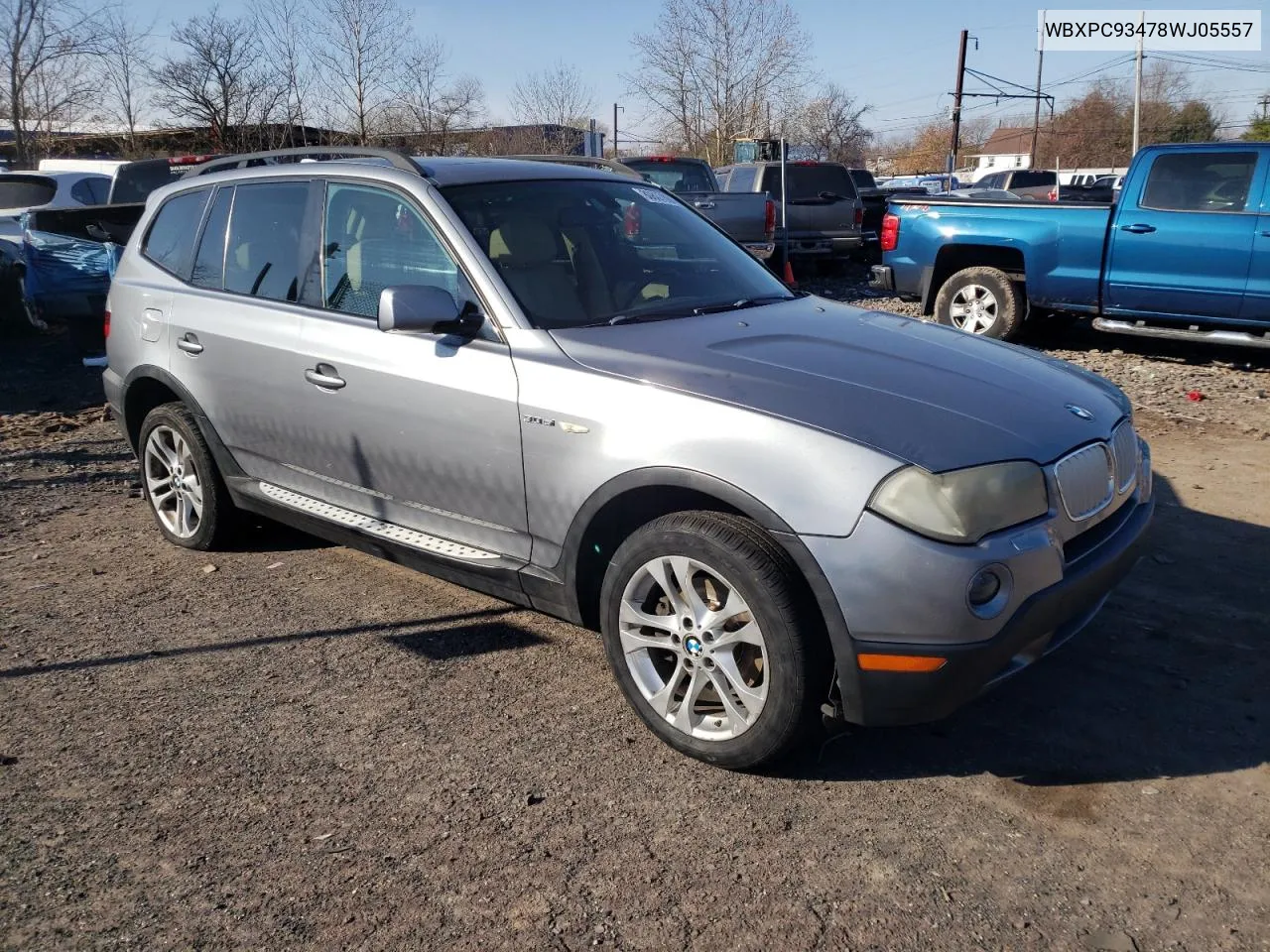 2008 BMW X3 3.0Si VIN: WBXPC93478WJ05557 Lot: 80837864