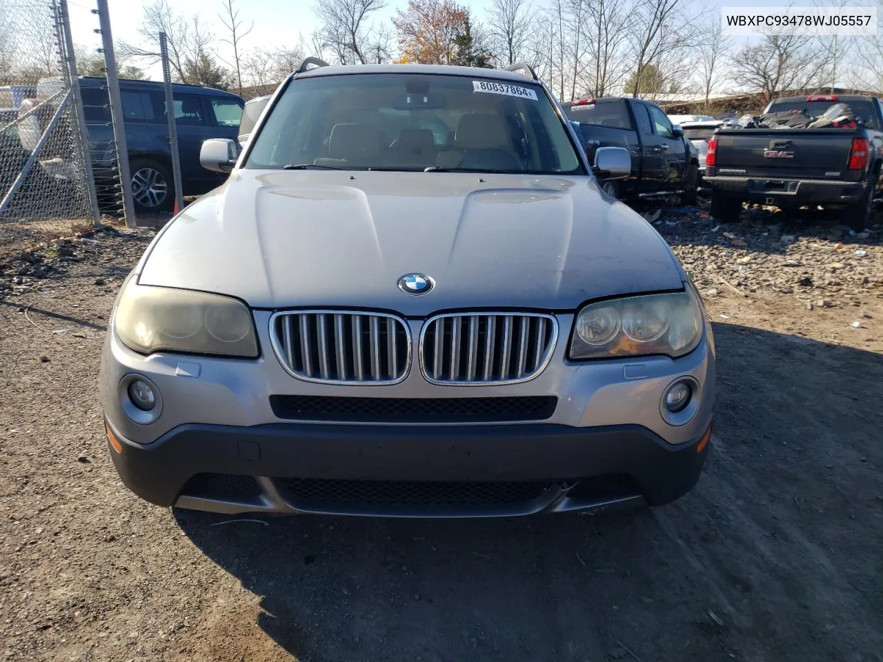 2008 BMW X3 3.0Si VIN: WBXPC93478WJ05557 Lot: 80837864