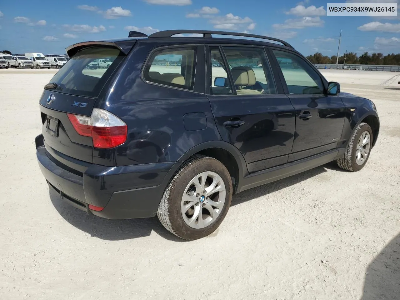 2009 BMW X3 xDrive30I VIN: WBXPC934X9WJ26145 Lot: 77222944