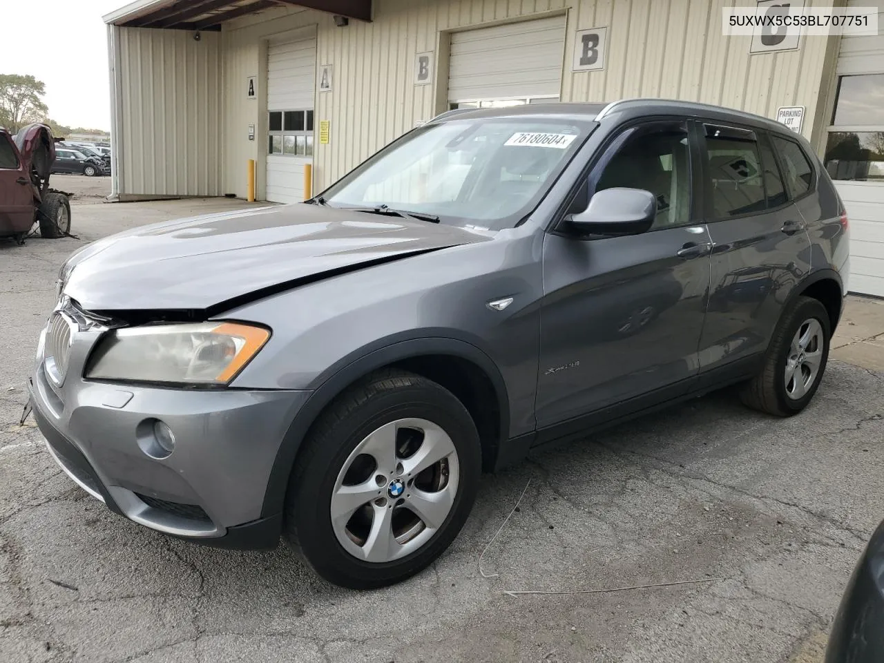 2011 BMW X3 xDrive28I VIN: 5UXWX5C53BL707751 Lot: 76180604