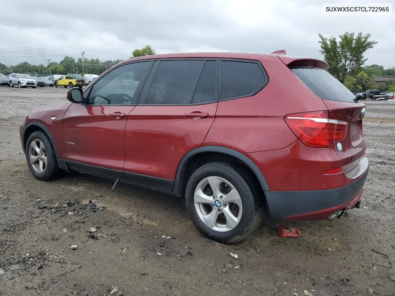 2012 BMW X3 xDrive28I VIN: 5UXWX5C57CL722965 Lot: 70932534