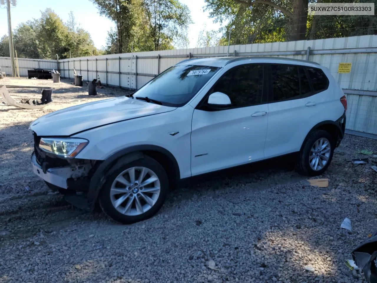 2016 BMW X3 Sdrive28I VIN: 5UXWZ7C51G0R33303 Lot: 76679764