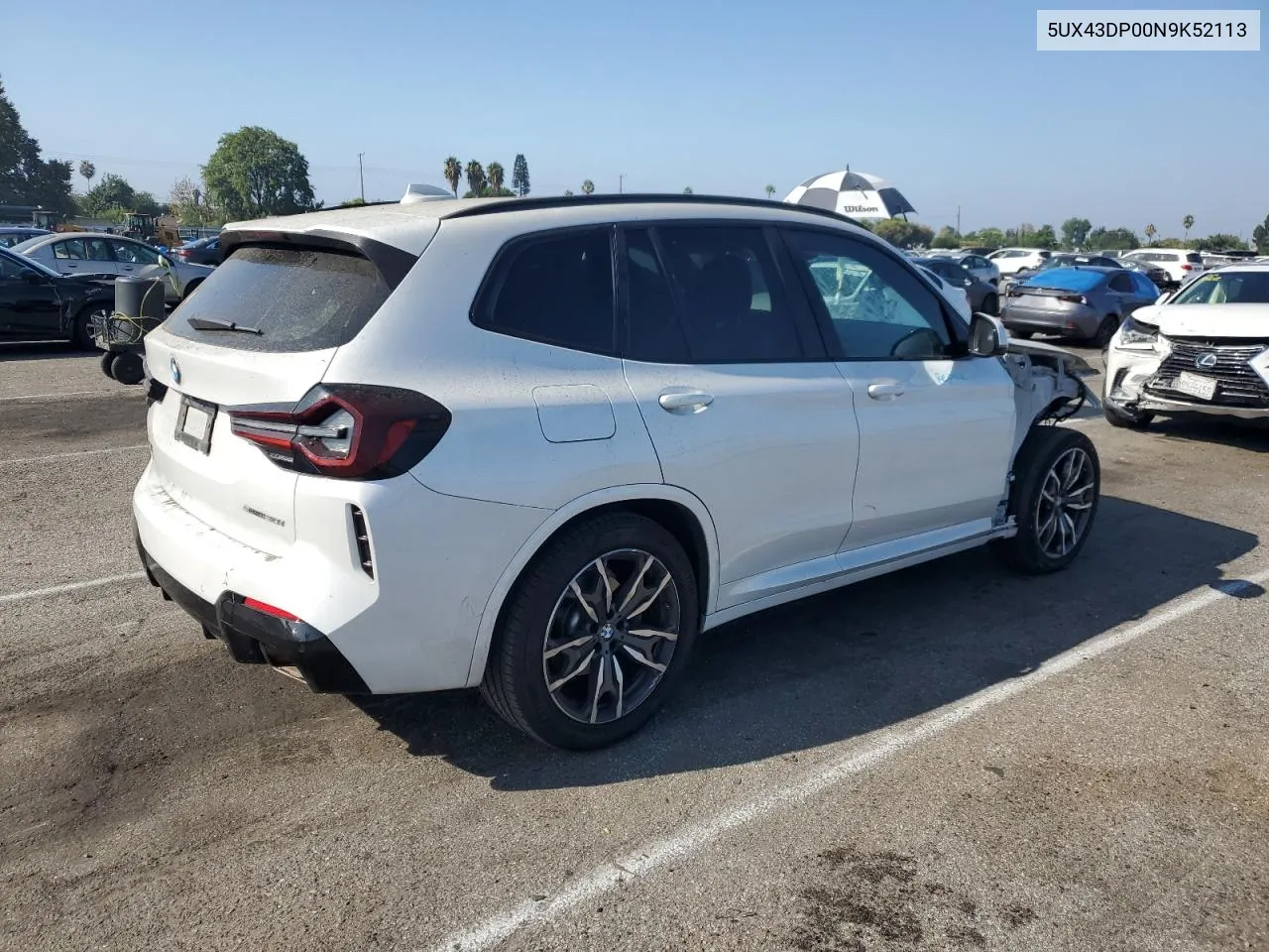 2022 BMW X3 Sdrive30I VIN: 5UX43DP00N9K52113 Lot: 69657394