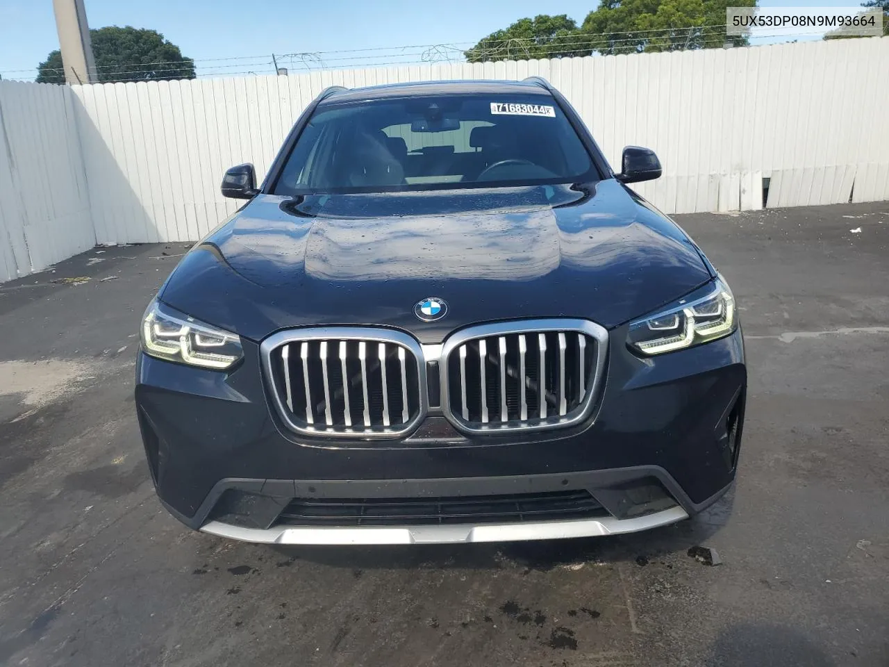 2022 BMW X3 xDrive30I VIN: 5UX53DP08N9M93664 Lot: 71683044