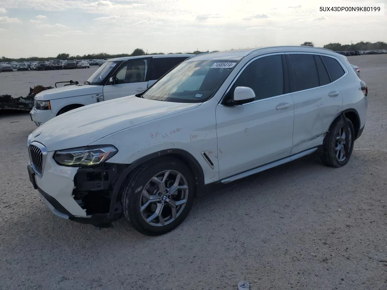 2022 BMW X3 Sdrive30I VIN: 5UX43DP00N9K80199 Lot: 74985414