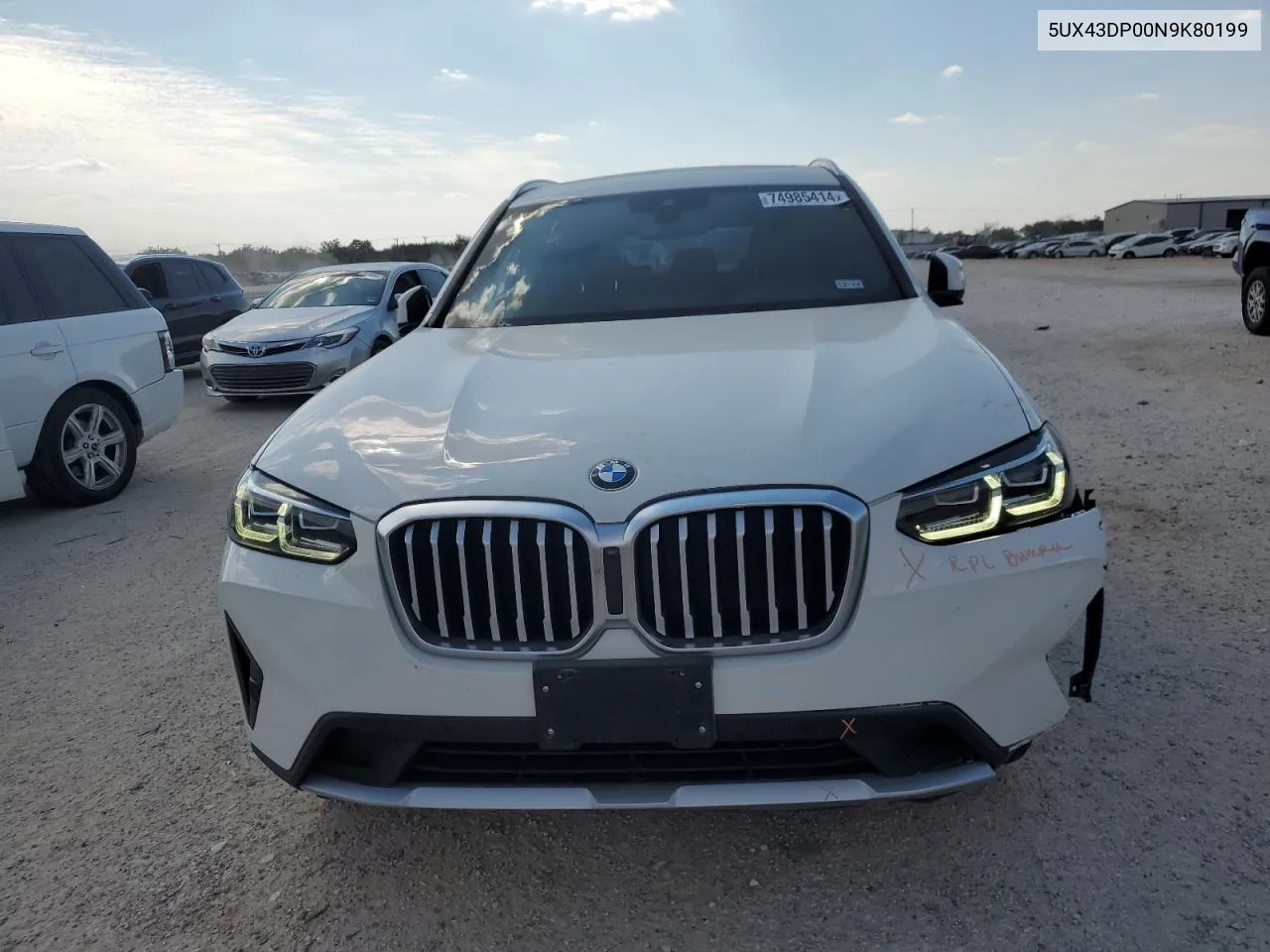 2022 BMW X3 Sdrive30I VIN: 5UX43DP00N9K80199 Lot: 74985414