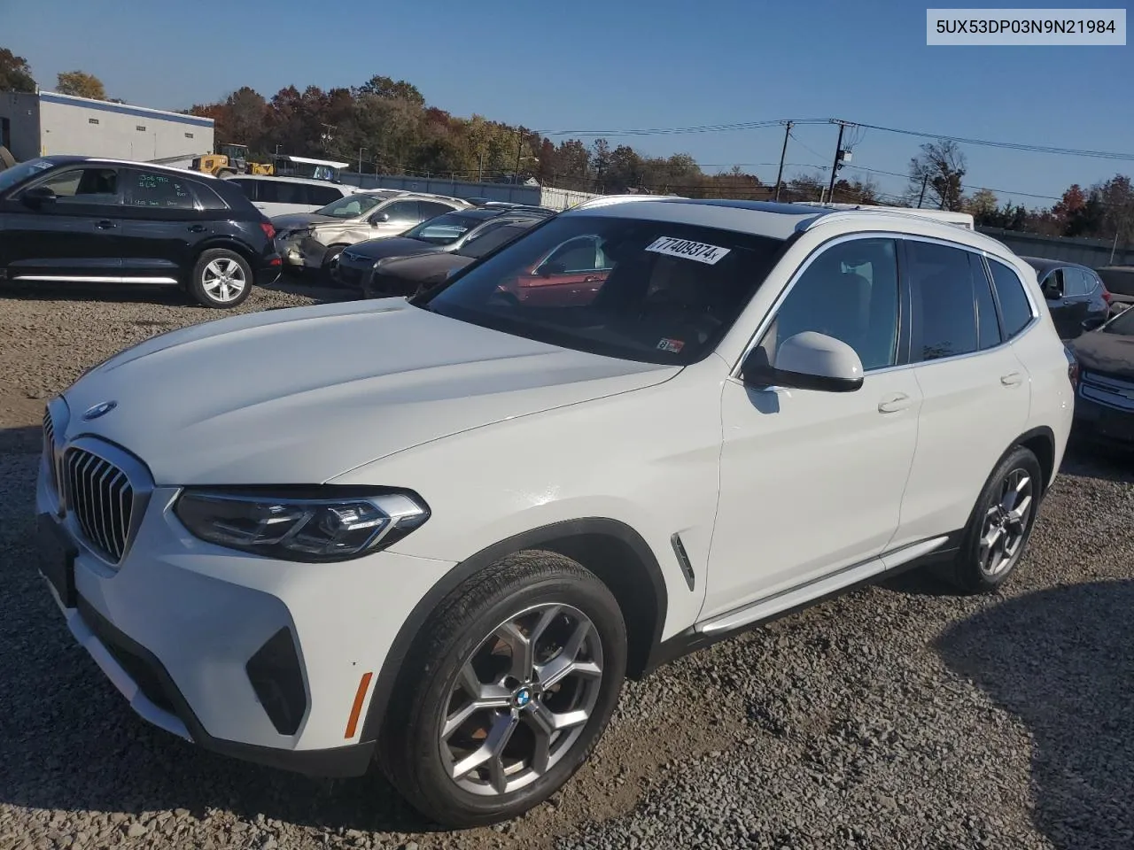 2022 BMW X3 xDrive30I VIN: 5UX53DP03N9N21984 Lot: 77409374