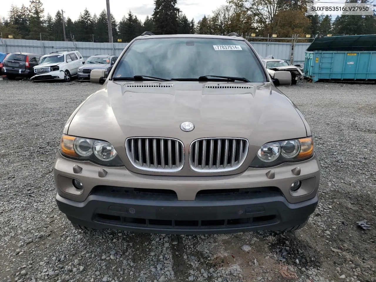 2006 BMW X5 4.4I VIN: 5UXFB53516LV27950 Lot: 77837014