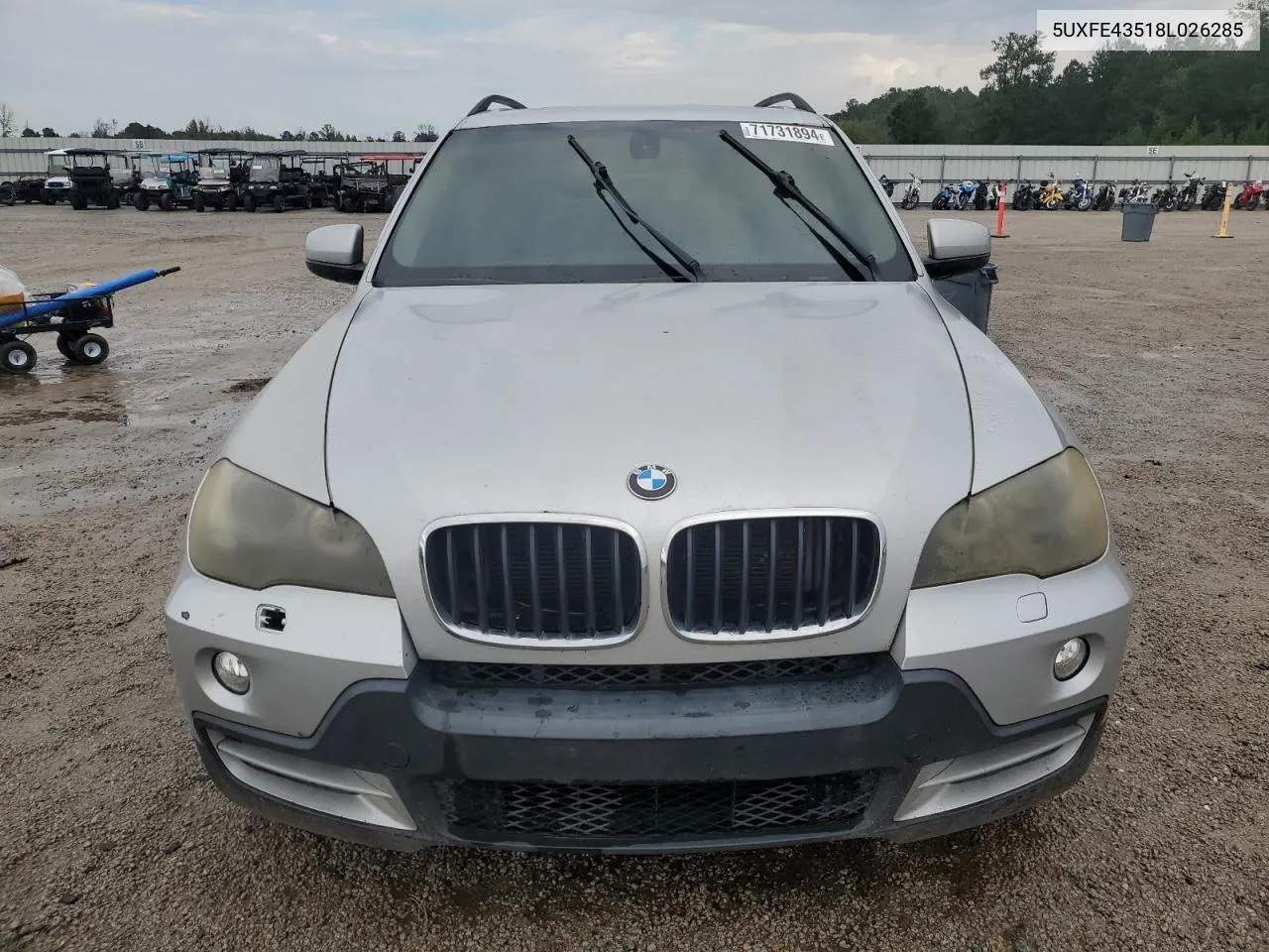 2008 BMW X5 3.0I VIN: 5UXFE43518L026285 Lot: 71731894